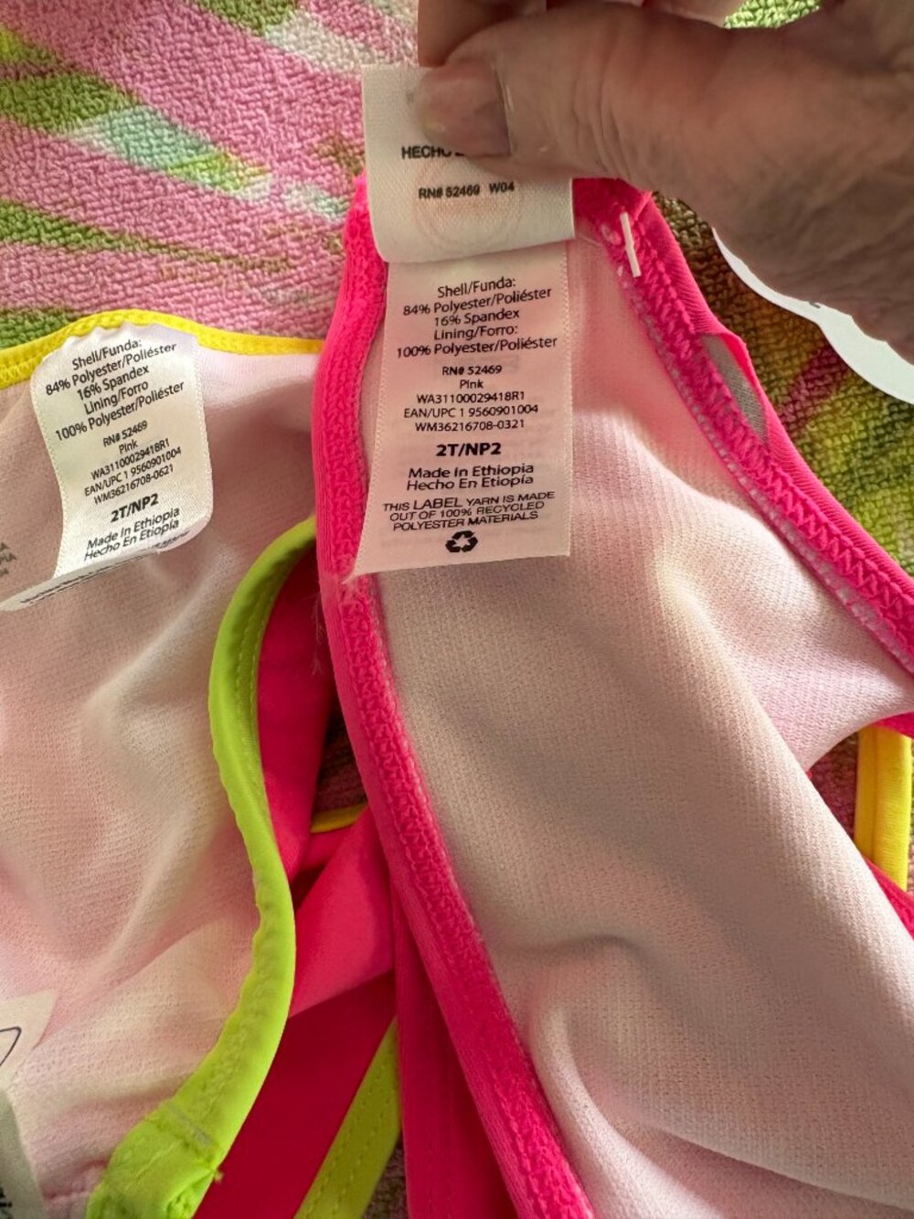 Wonder Nation Girls Vibrant Neon Pink Crisscross Straps 2 Piece Bikini Size 2T - Picture 5 of 5